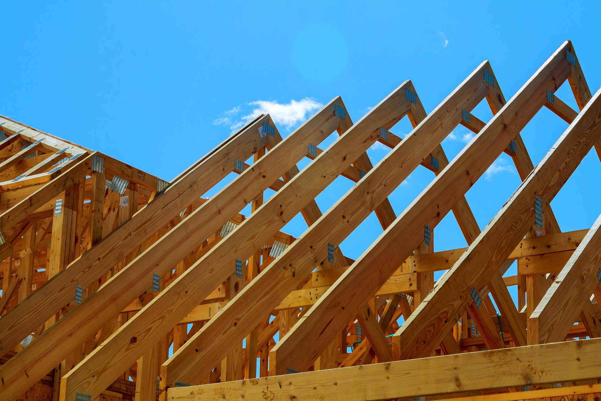 Timber roof frame of house under construction